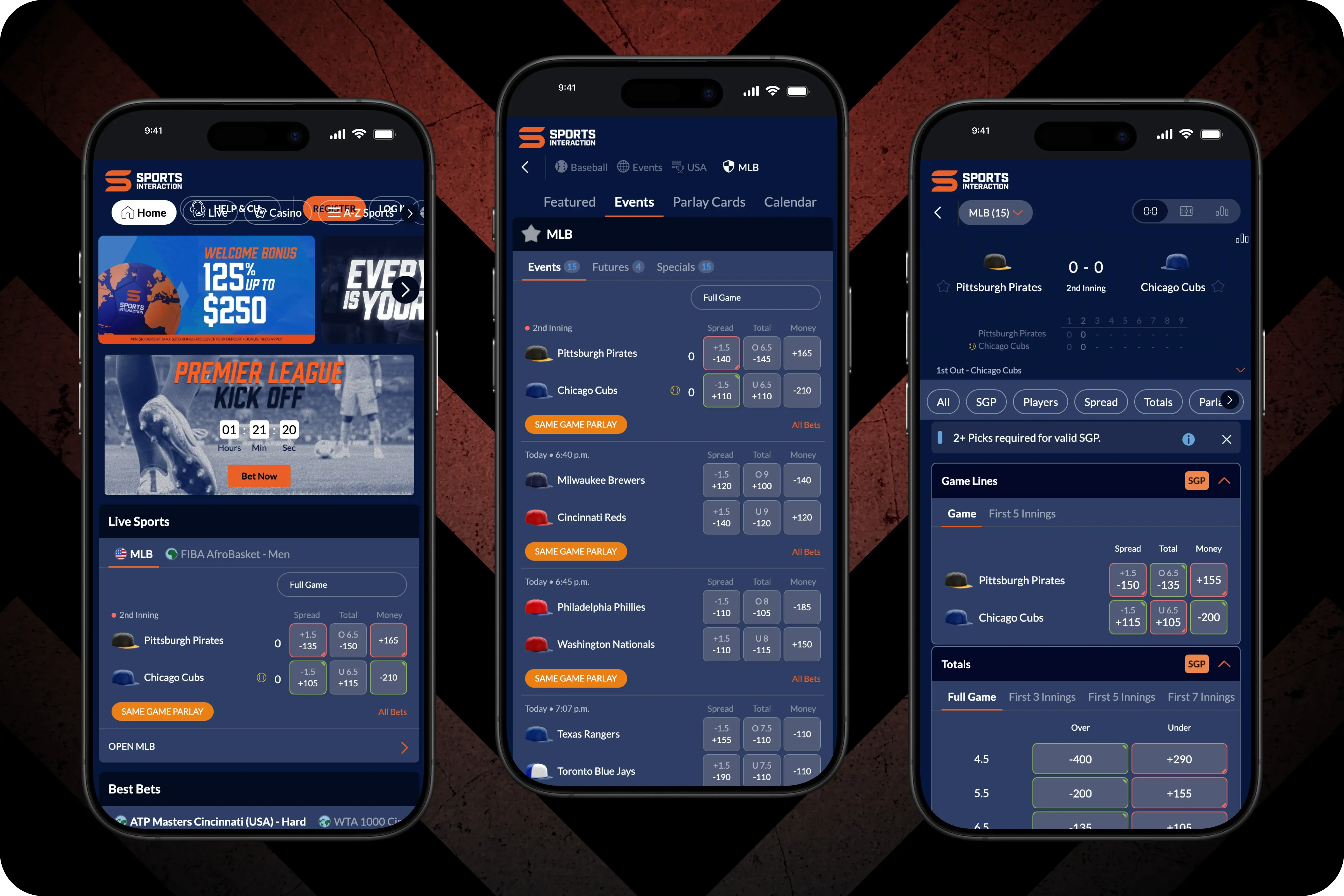Sports Interaction Sportsbook Mobile App Interface - Moneyline.webp