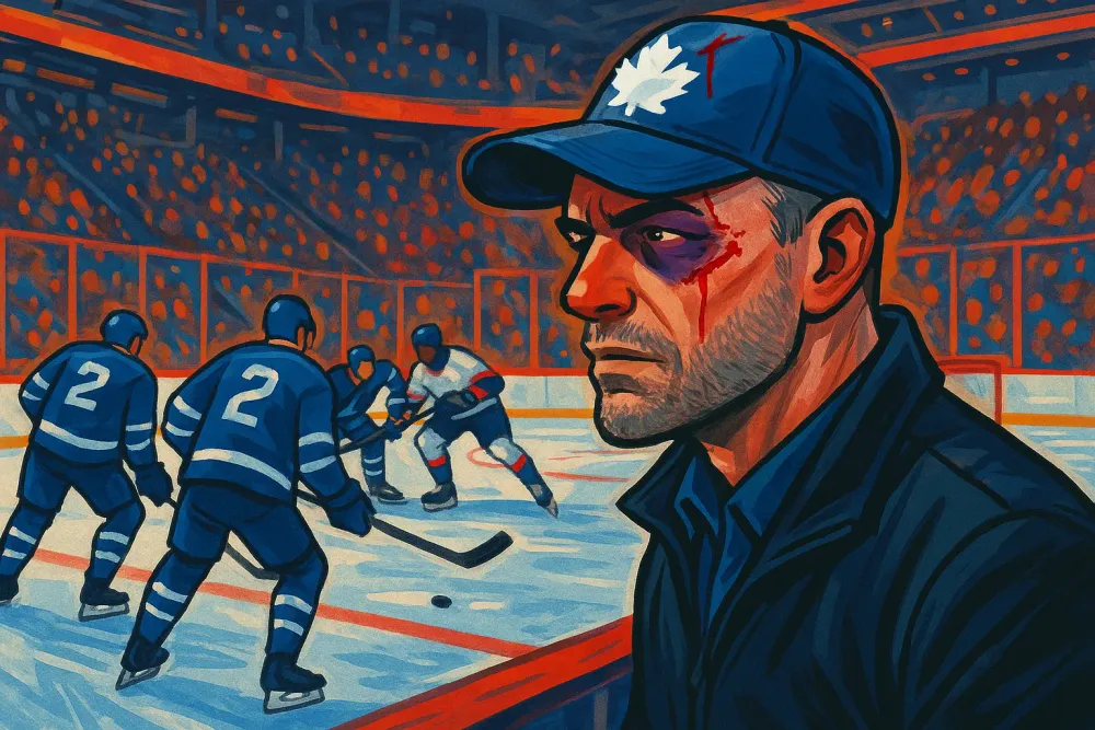 Maple Leafs Coach Craig Berube Takes a Hit but Stays in the Game
