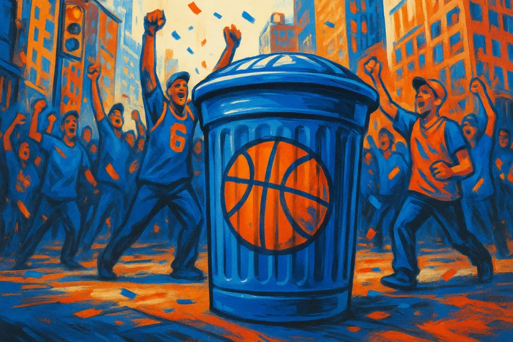 New York City Celebrates Knicks' Championship with Trash Can