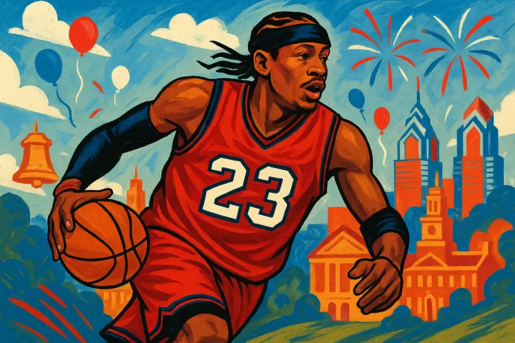 Allen Iverson Cheers on LeBron James in Custom Sixers Jersey