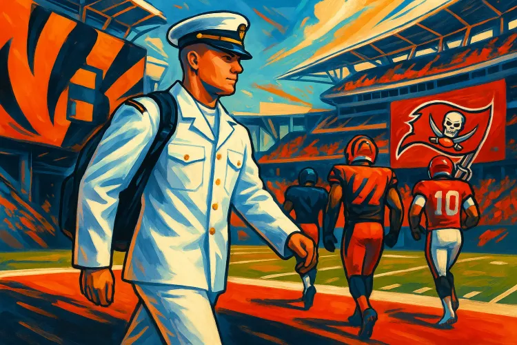 Cincinnati Bengals Rookie Landon Robinson Arrives in Navy Uniform