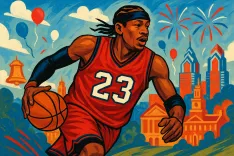Allen Iverson Cheers on LeBron James in Custom Sixers Jersey